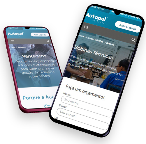 Mock up da tela de dois celulares com site da Autopel